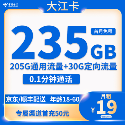 电信大江卡19元包205G通用+30G定向