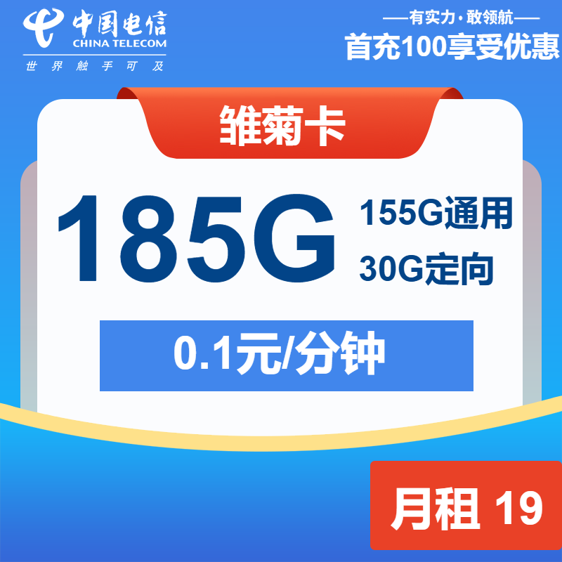 电信雏菊卡19元月租包155G通用+30G定向